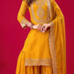 Mustard Yellow Color Faux Georgette With Heavy Embroidery Work Sequins Sharara Suit For Women