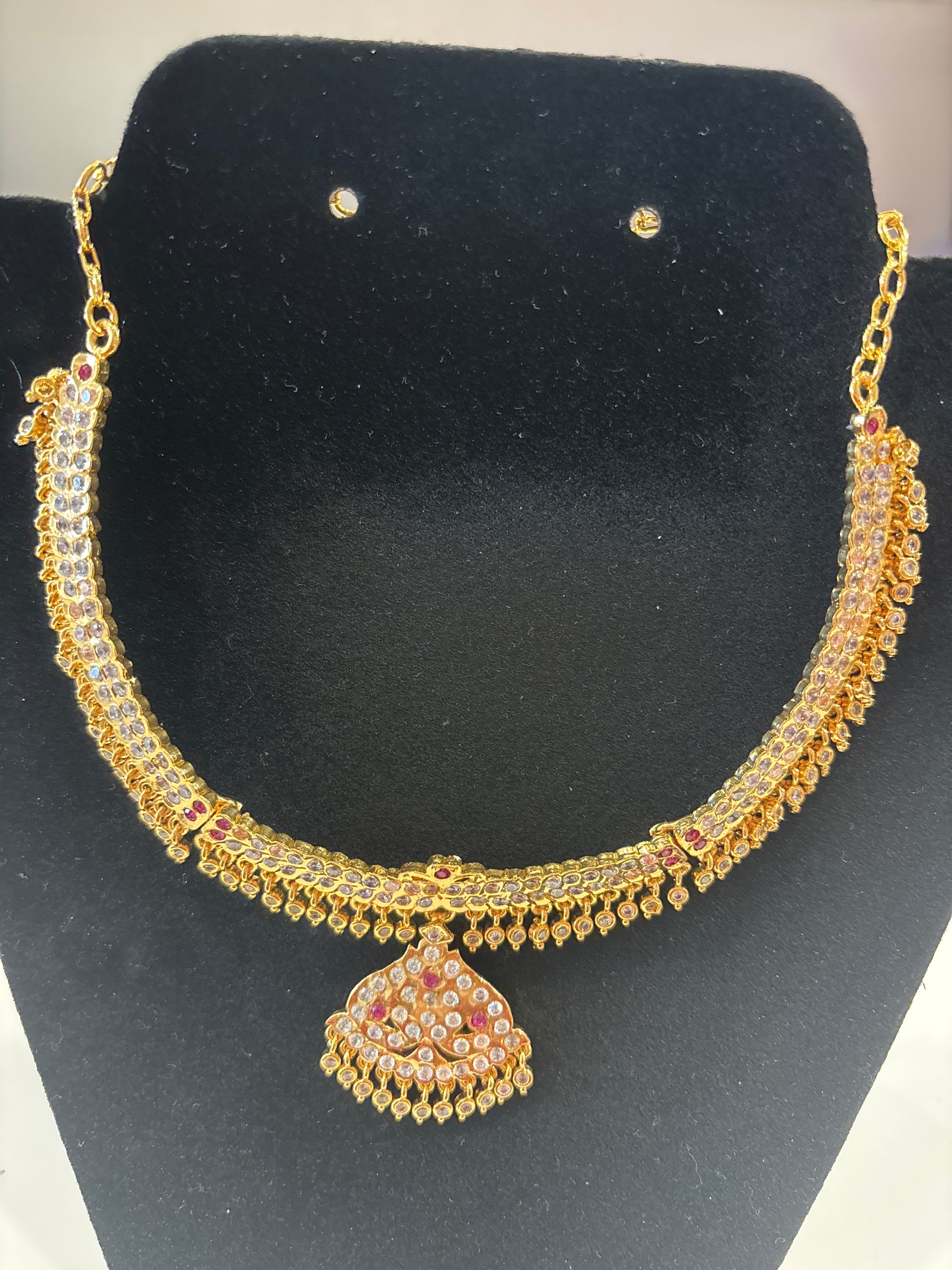 Traditional Red And White Stones Gold Plated Necklace For Women