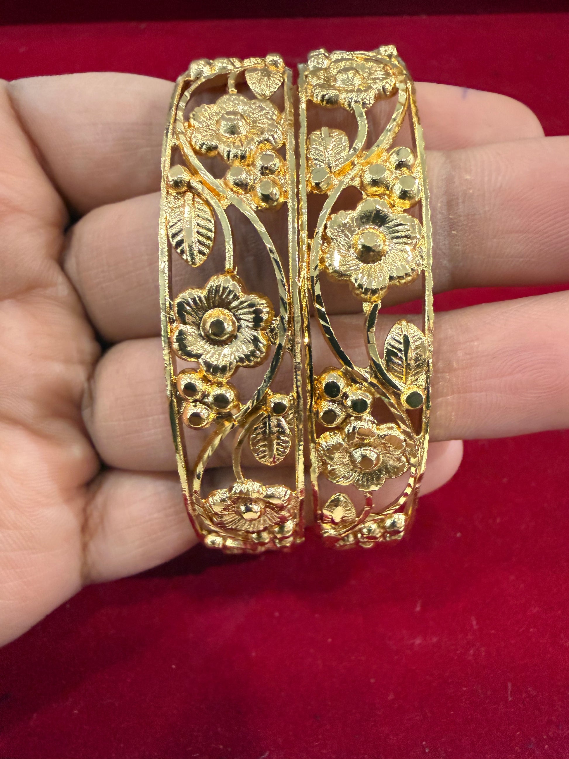 Beautiful Floral Gold Plated Bangles For Women