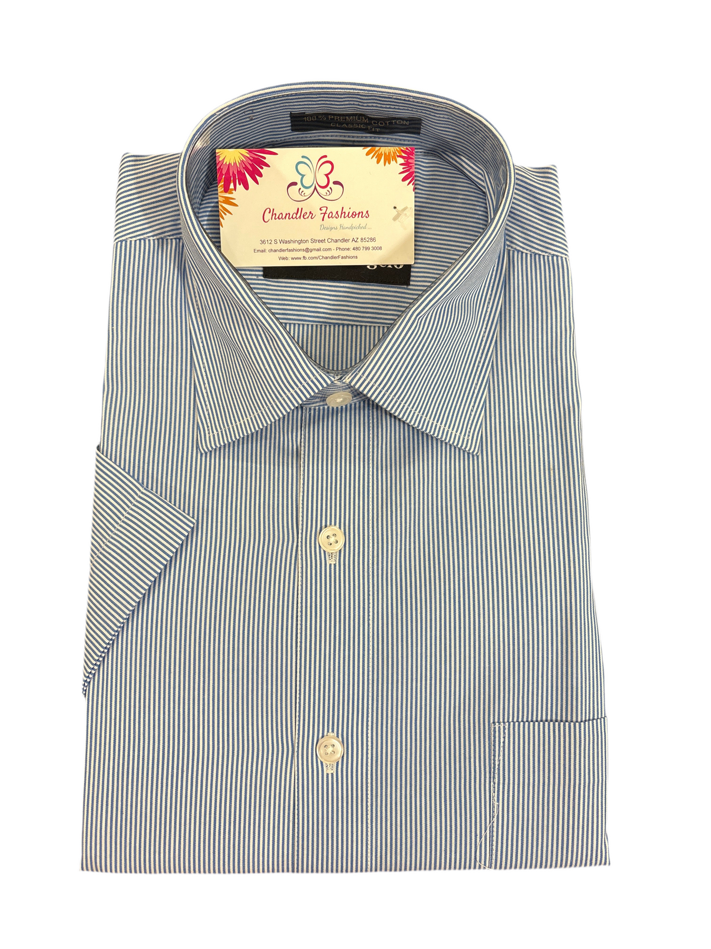 Elegant White And Light Blue Colored Shirt With Half Sleeves