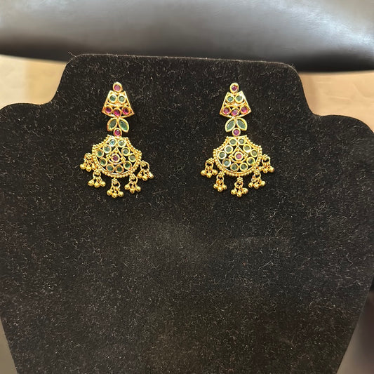 Stunning Traditional Gold Plated Chandbali Earrings With Beads 