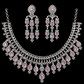 Premium Pink Color Stone American Diamond Necklace Set With Earrings For Women