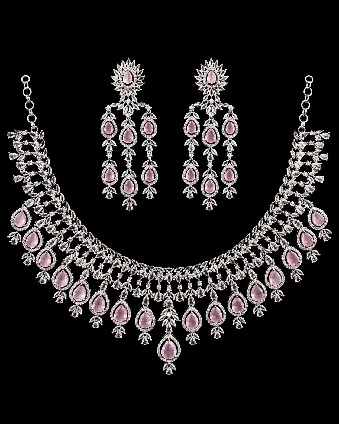 Baby  Pink American Diamond Necklace Set with Earrings