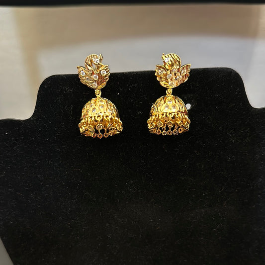 Attractive Gold Plated With White Stoned Jumkha Earrings For Women 