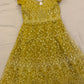 Fascinating Honey Yellow Long Dress With Net Heavy Embroidery Work For Women