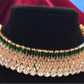 Traditional Gold Plated With Green And White Stone Choker And Earrings