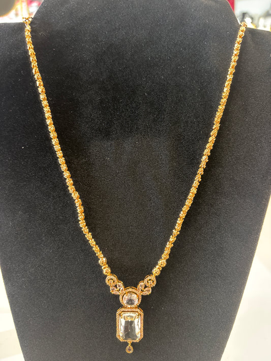 Amazing White Stones Gold Plated Long Necklace For Women