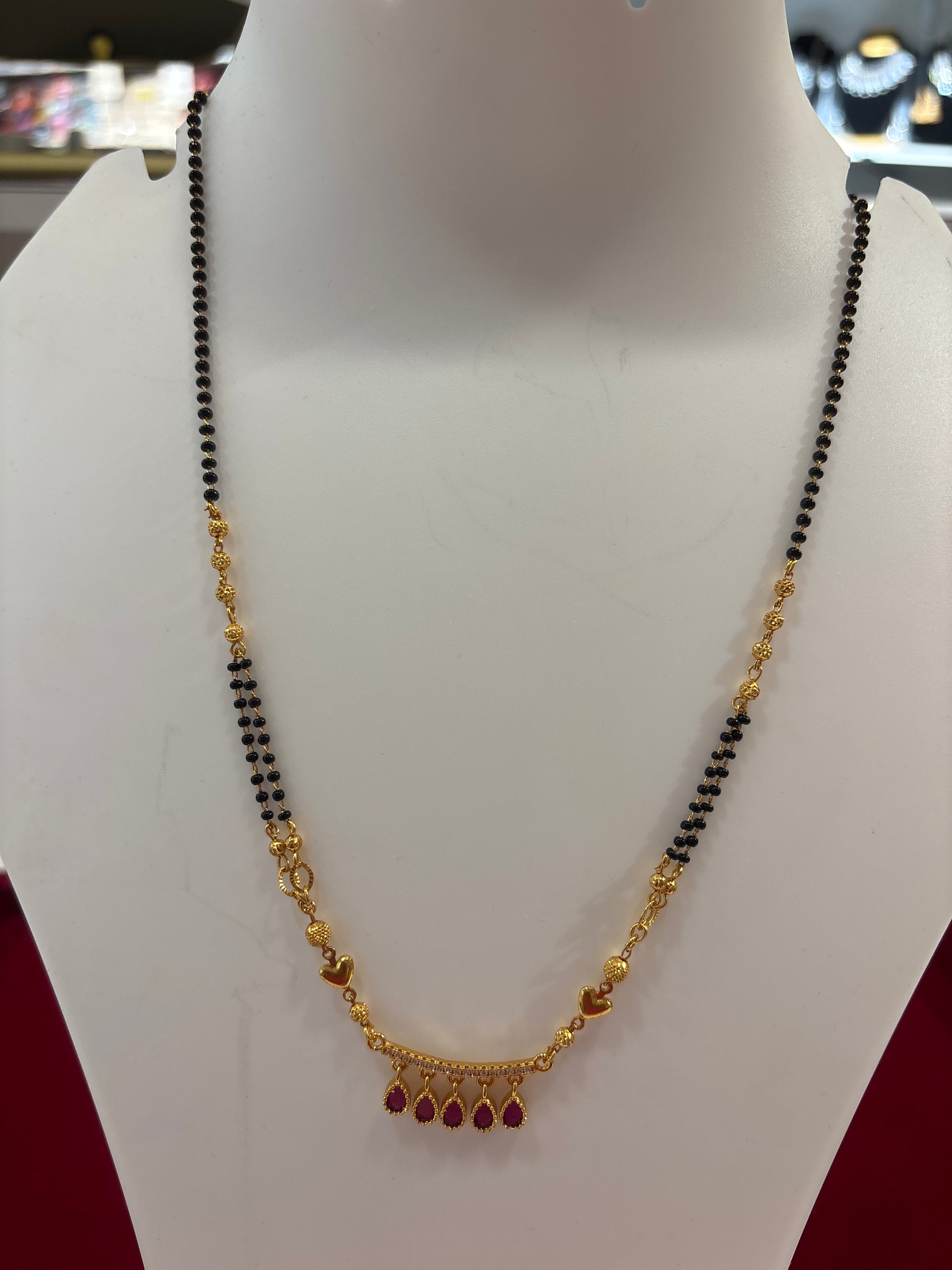 Elegant Pink And Black Color Gold Plated Mangalsutra Necklace For Women