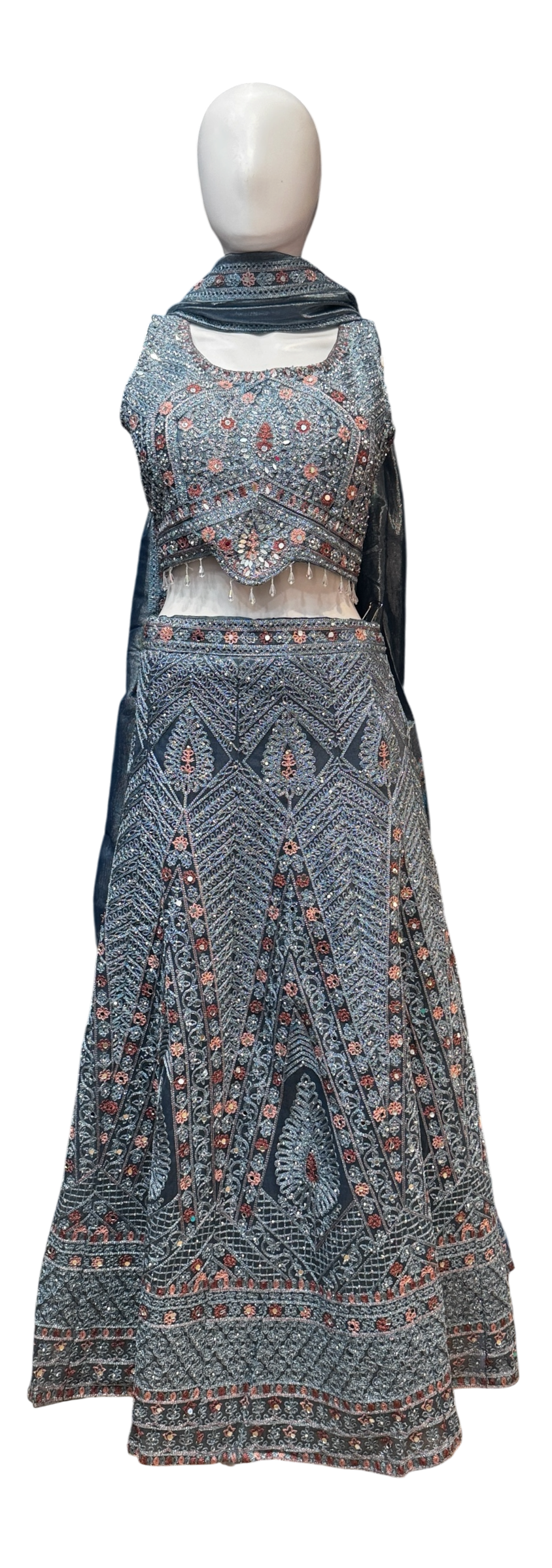 Elegant Gray Color Net With Embroidery And Sequins Work Lehenga Choli For Women