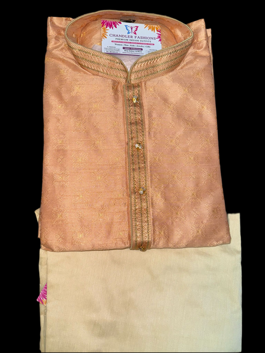 Attractive Men’s Ethnic Kurta With Pajama Set In Orange Color
