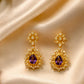 Stunning Purple And White American Diamond Gold Plated Necklace With Earrings