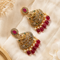 Amazing Gold Plated Necklace With Earrings and Red Pearls