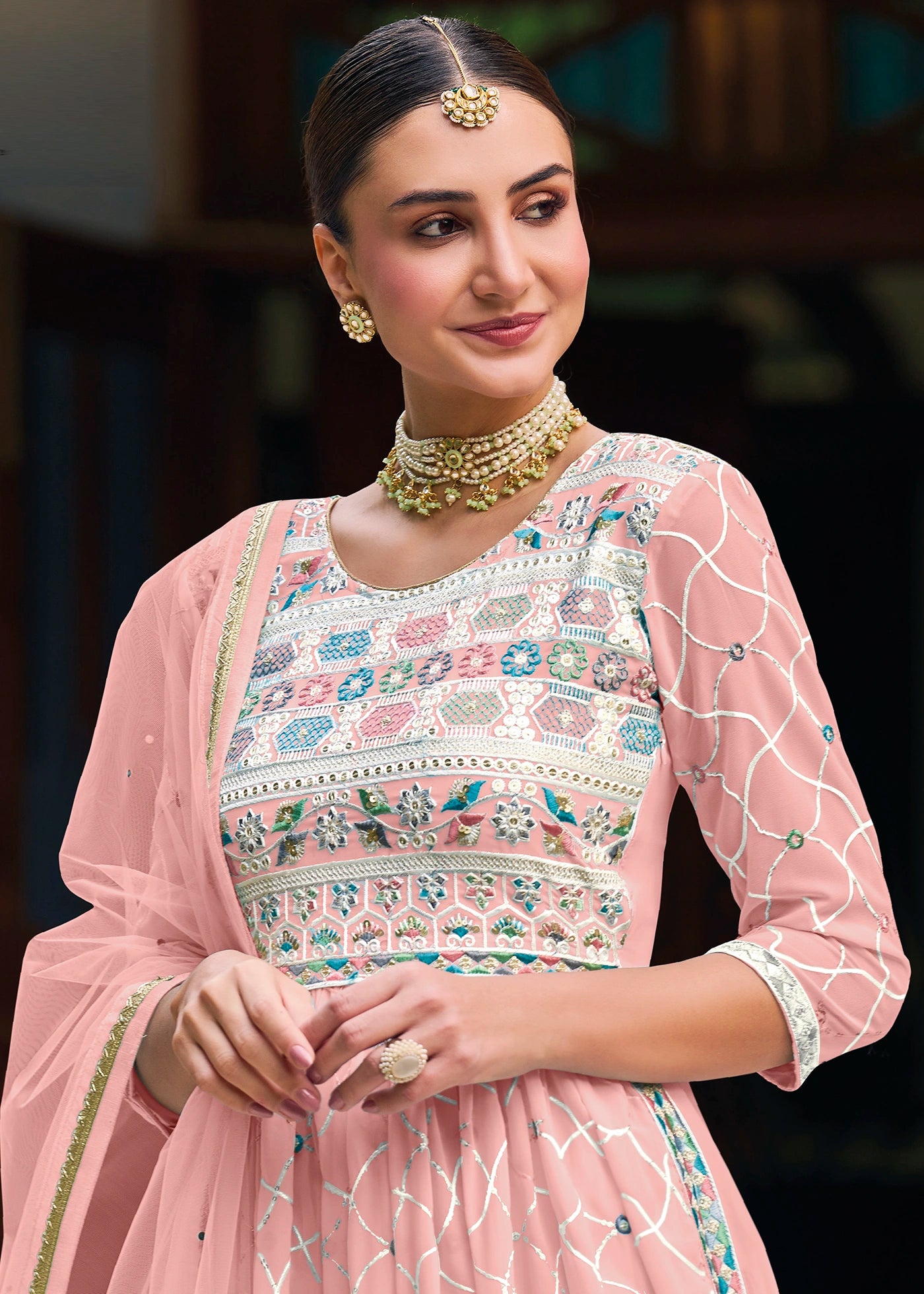 Beautiful Light Pink Colored Heavy Embroidery Near Me