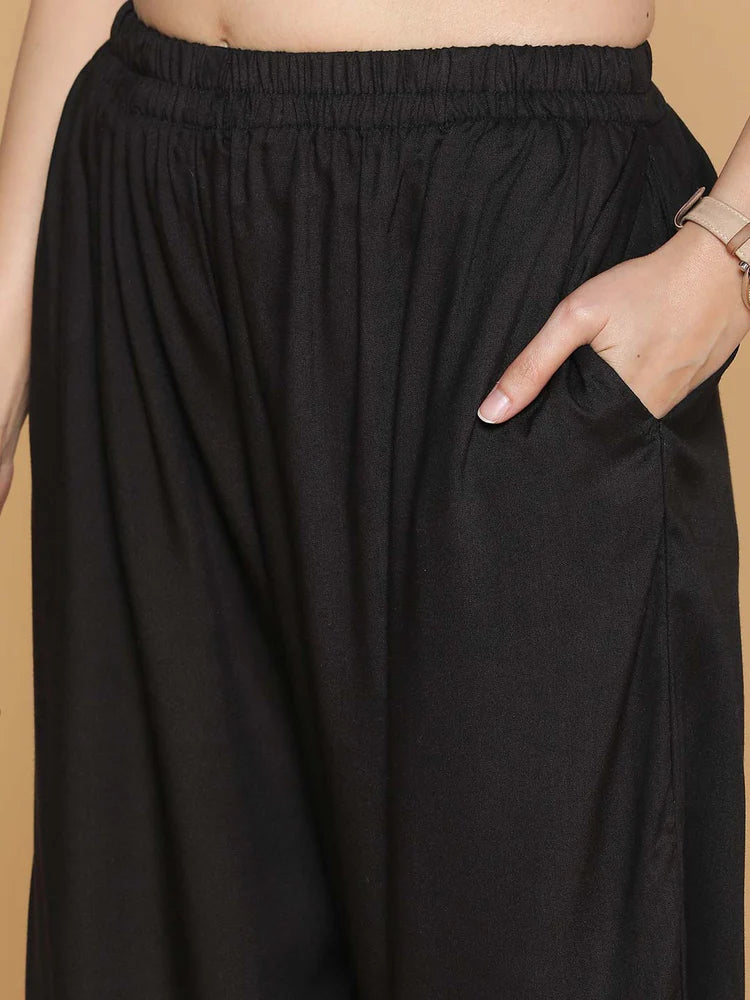 Elegant Black Colored Rayon Palazzo Pant For Women In Near Me