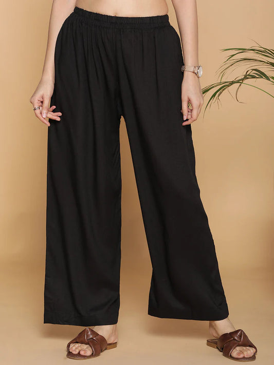 Elegant Black Colored Rayon Palazzo Pant For Women