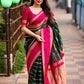 Appealing Soft Lichi Silk Jacquard And Rich Pallu Green Colored Saree For Women