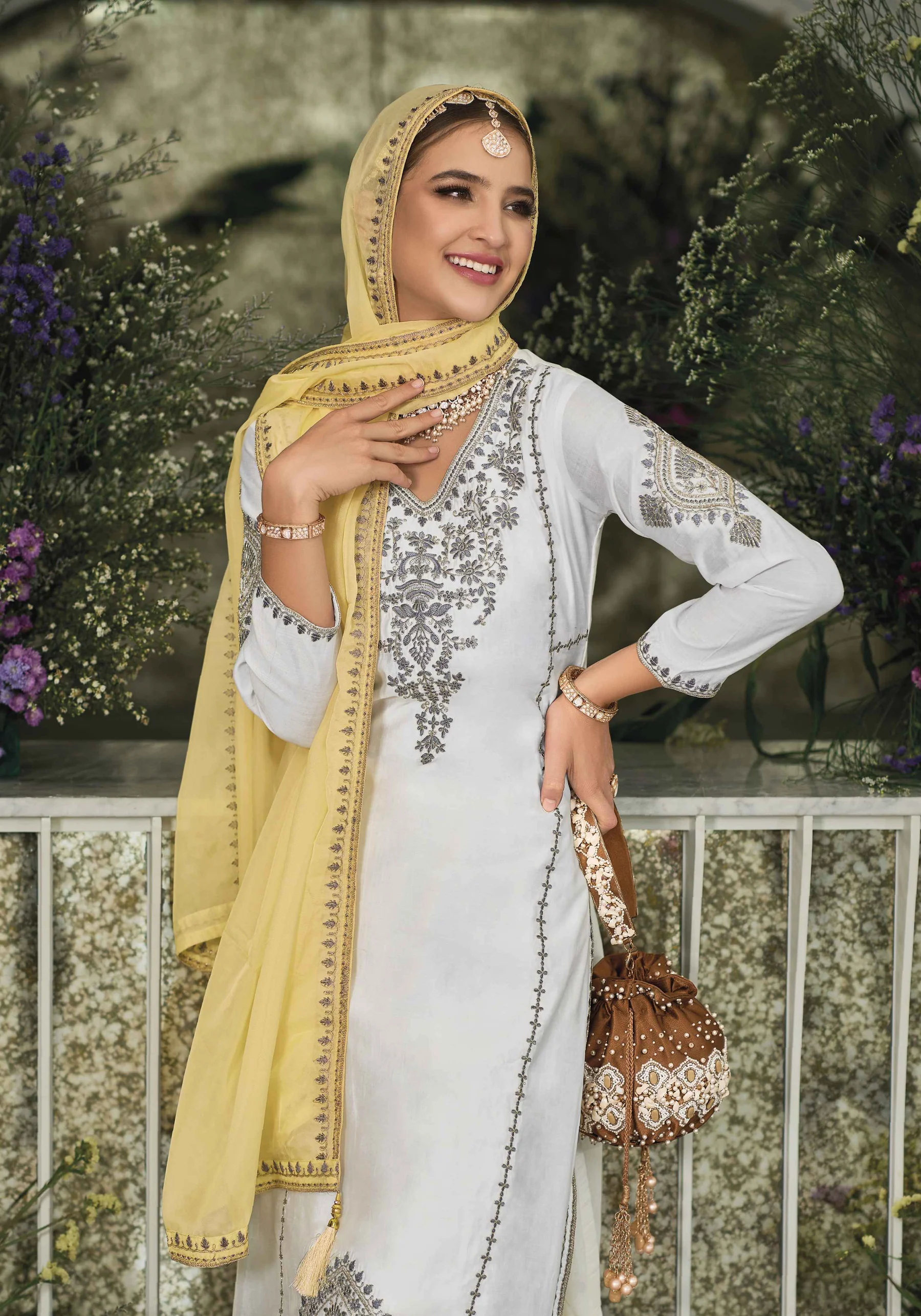 Gorgeous White Colored Premium Silk Palazzo Suit Near Me