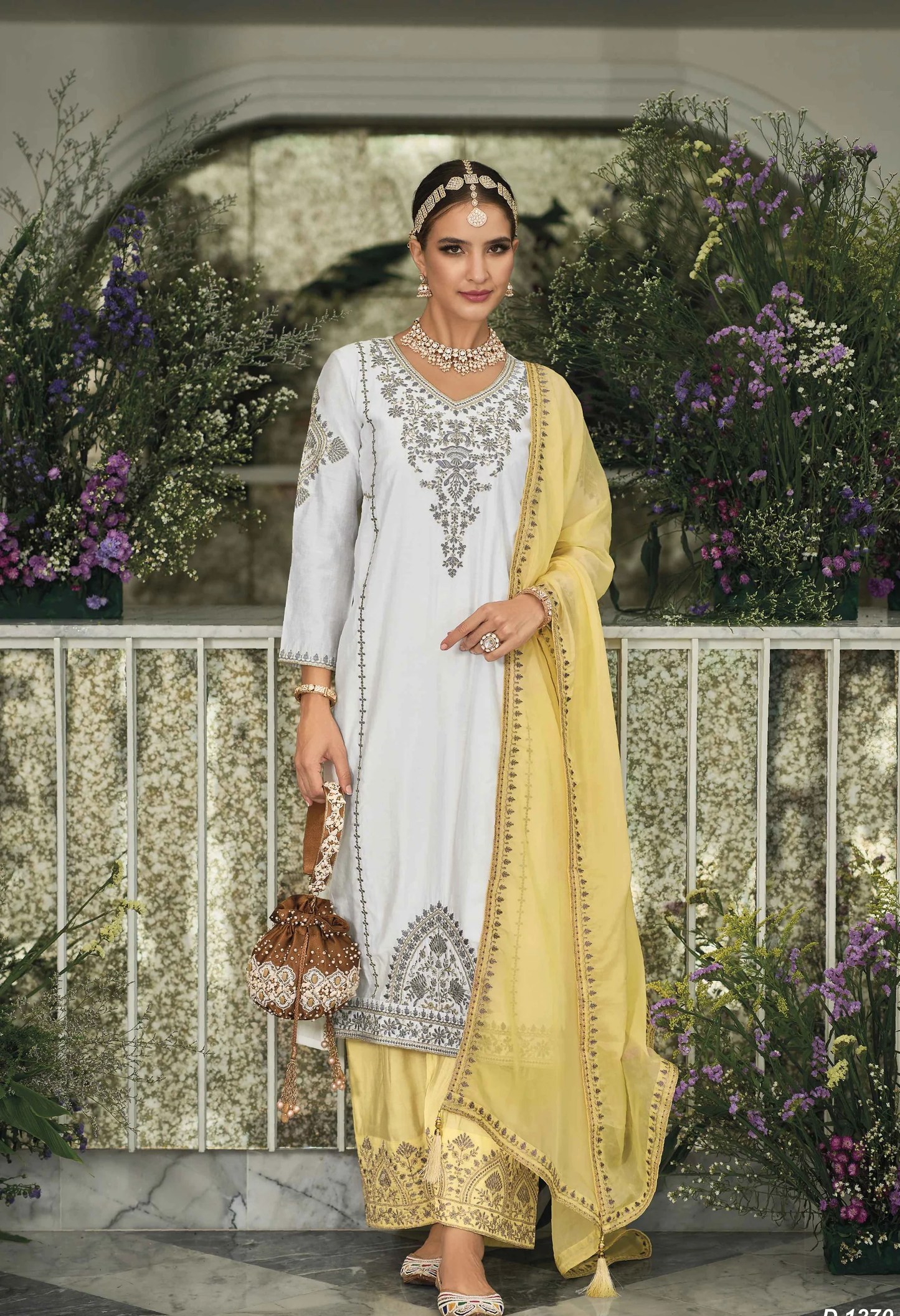 Gorgeous White Colored Premium Silk Embroidery Work Palazzo Suit For Women