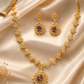 Stunning Purple And White American Diamond Gold Plated Necklace With Earrings