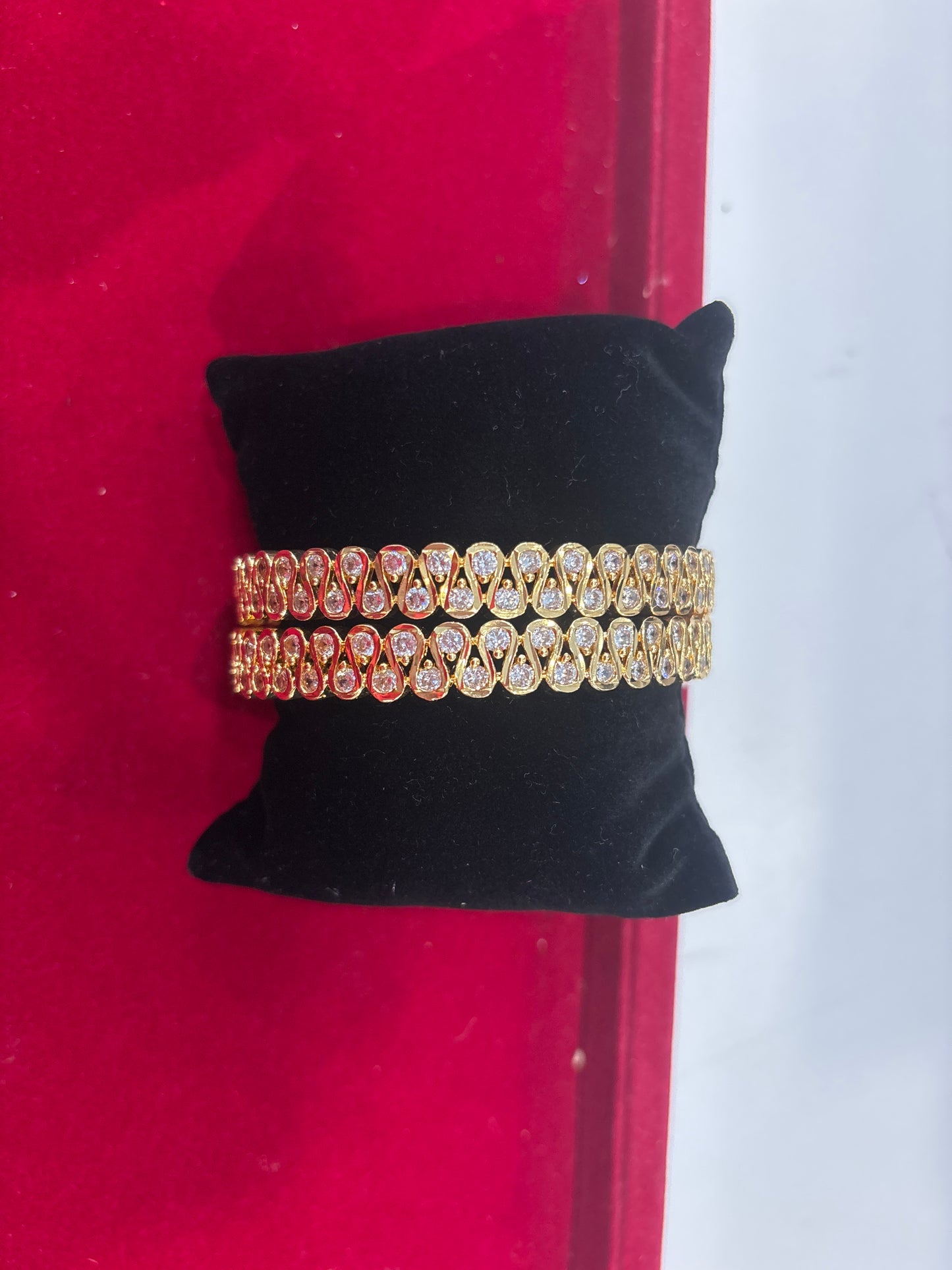Glorious White Color Stones Gold Plated Bangle Set For Women
