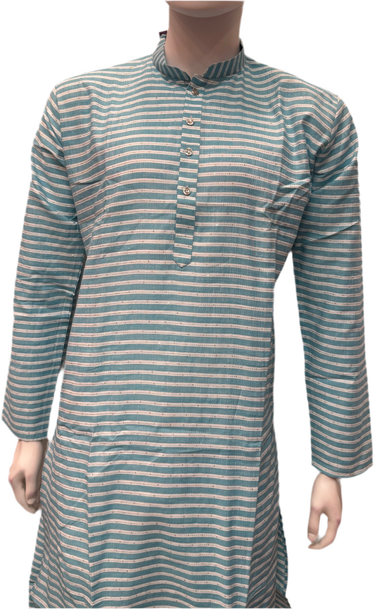 Amazing Sky Blue And White Color Cotton Kurta With Pajama For Men