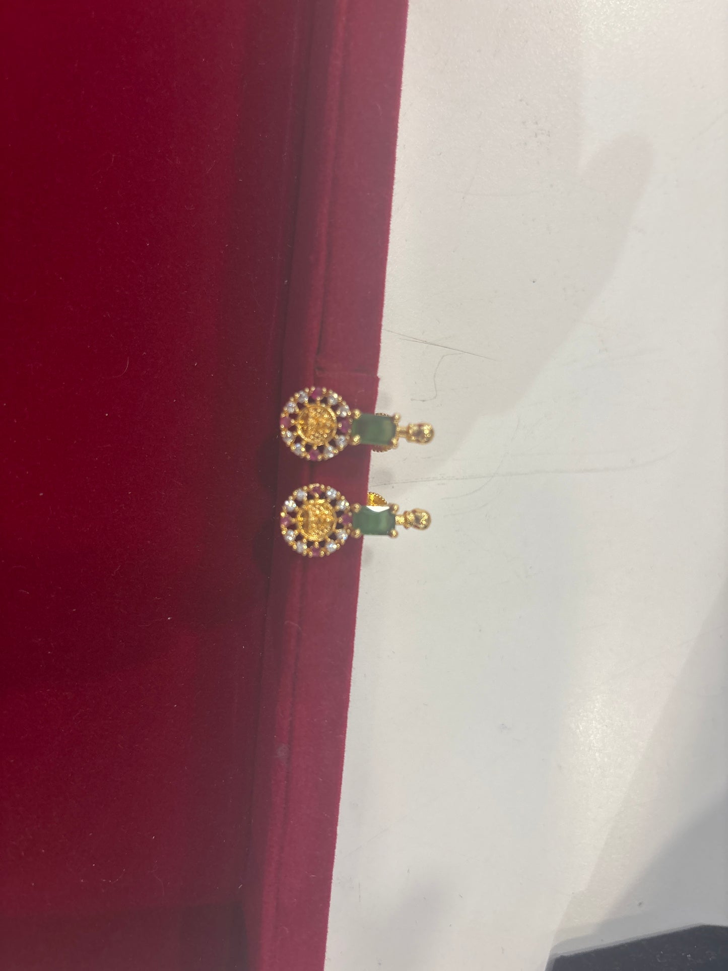 Majestic Ruby & Emerald Grace Gold Plated Necklace with Earrings For Women