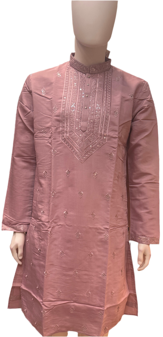 Elegant Light Purple Color With Cotton Embroidery Work Kurta Suits For Men