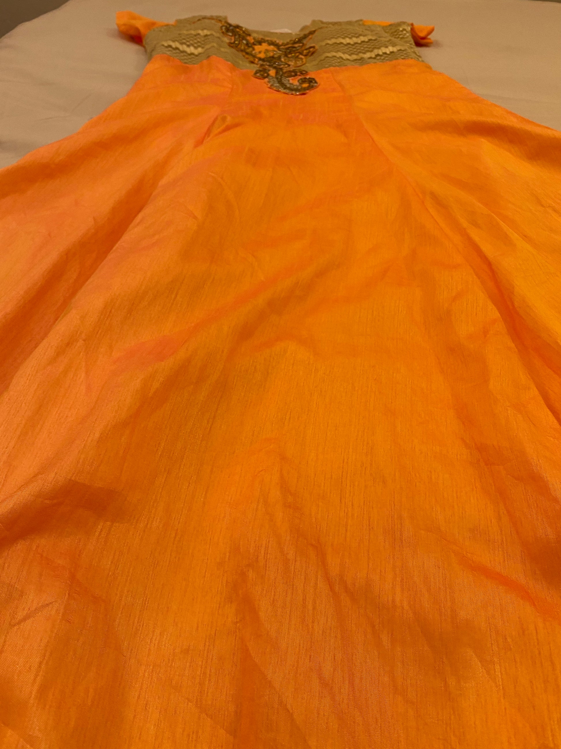 Orange Color Long Dress With Embroidery Work Near Me