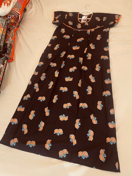 Comfy Black with Orange And Blue Design Nighty In USA