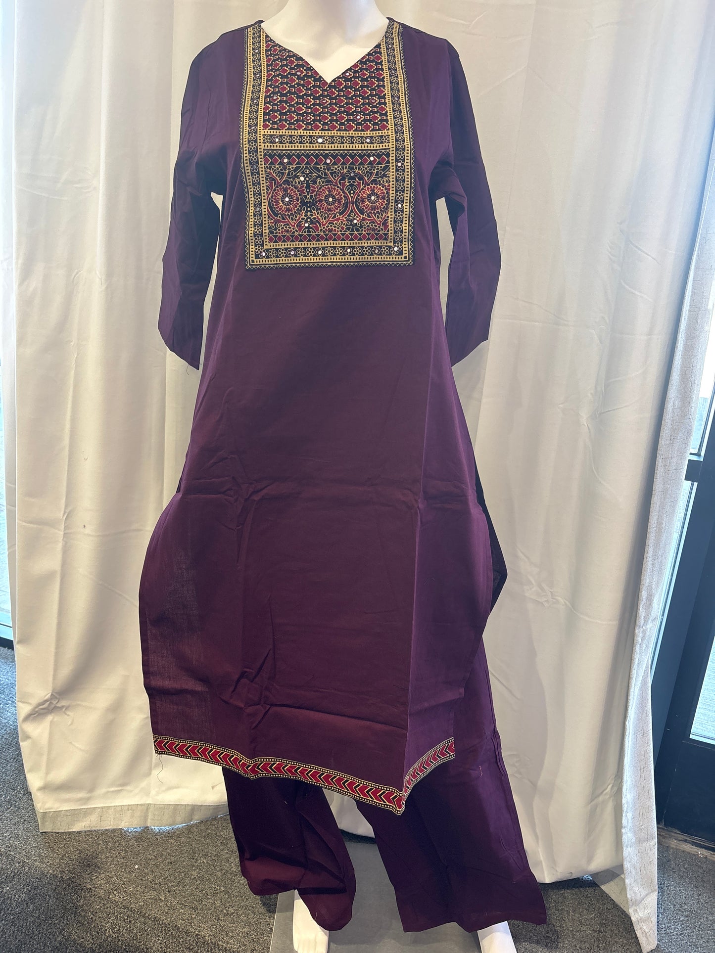 Beautiful Wine Color Cotton With Printed Work Salwar Suits With Dupatta For Women