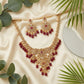 Stunning Red And White Stones Gold Plated Necklace With Earrings Set