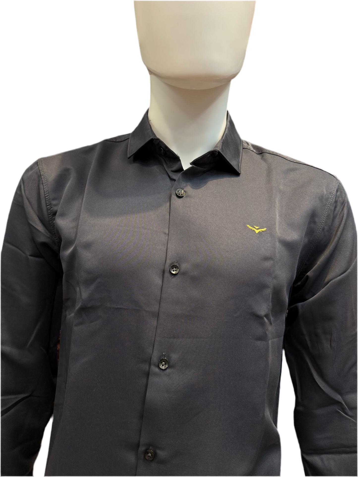 Pleasing Dark Grey Color Full Sleeve Shining Silk Shirts For Men