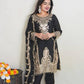 Alluring Black Color Chinnon Silk Salwar Suit With Heavy Embroidery Work For Women