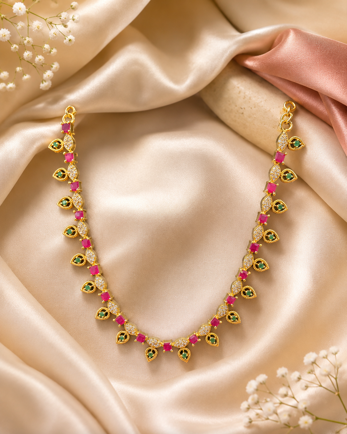 Attractive Multicolor Stones Gold Plated Necklace For Women