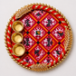 Traditional Embroidered Pooja Thali With Brass Bowls Golden Leaf Detailing