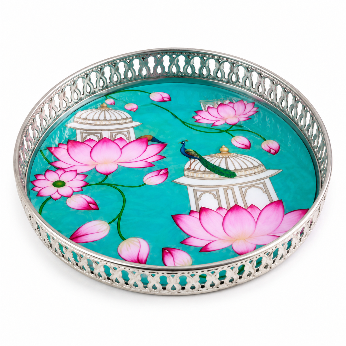 Amazing Hand Painted German Silver Traditional Indian Decorative Pooja Trays
