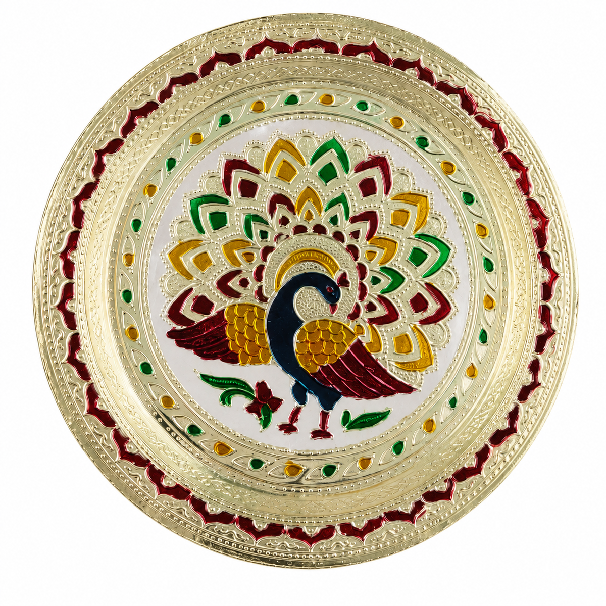 Traditional Peacock Decorative Brass Plate Handcrafted Indian Art Thali