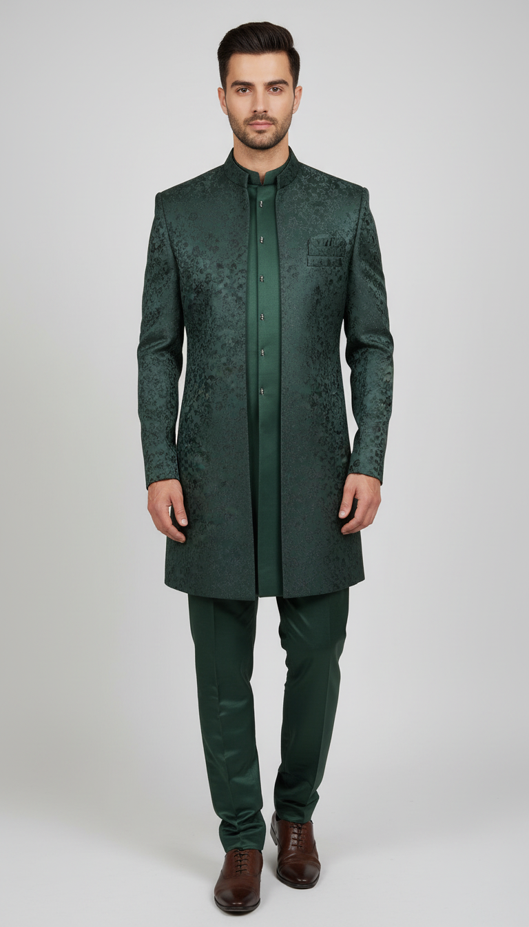 Green Color Silk Blend With Hand Embroidery Work Sherwani Suit For Men Near Me