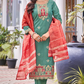 Beautiful Teal Green Color Heavy Embroidery Work Salwar Suits With Dupatta Set