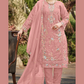 Alluring Pink Color Organza With Embroidery Khatli Work Salwar Suit For Women