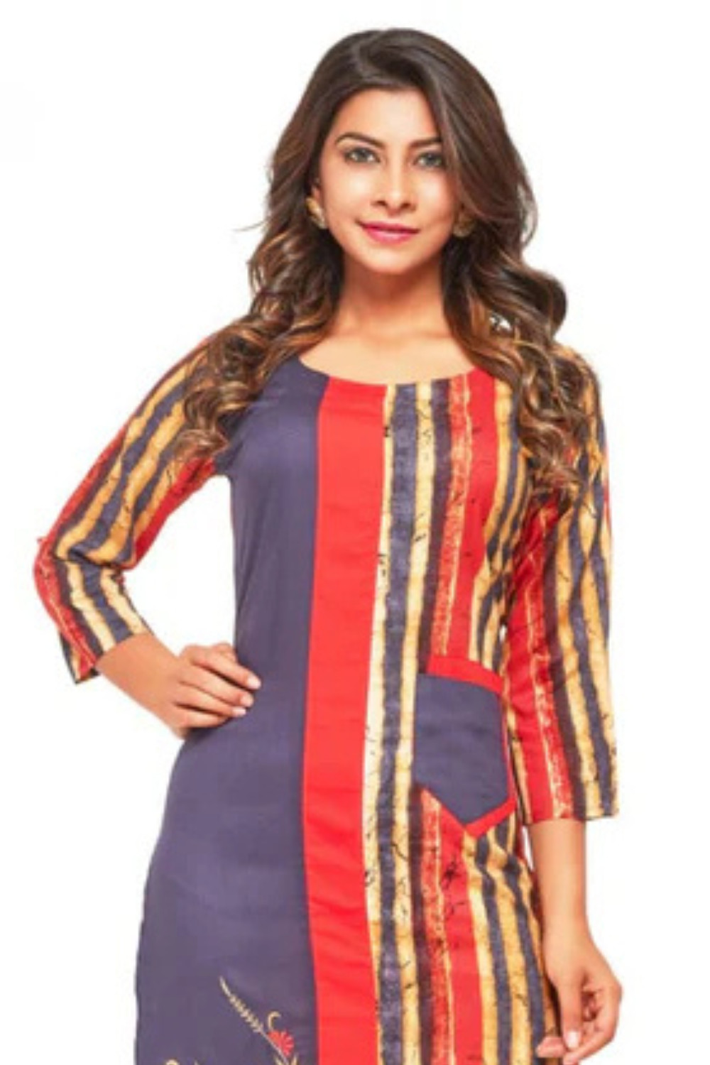 Multi-Colored Slub Rayon Round Neck Kurti Near Me
