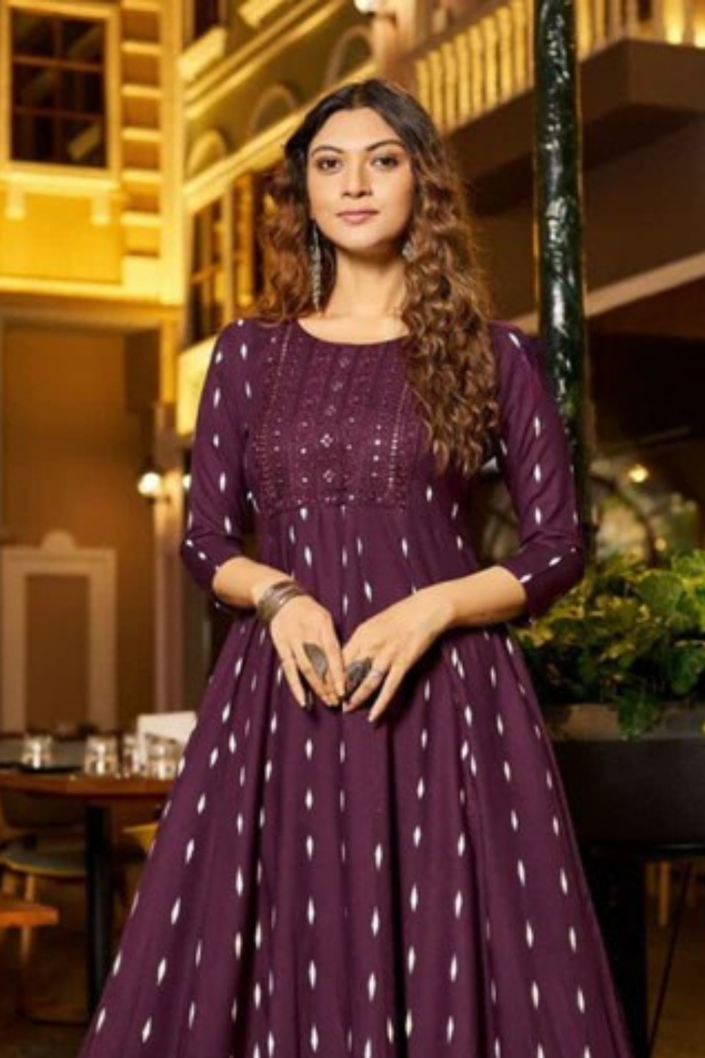 Purple Colored Rayon With Neck Embroidery work Kurti For Women Near Me

