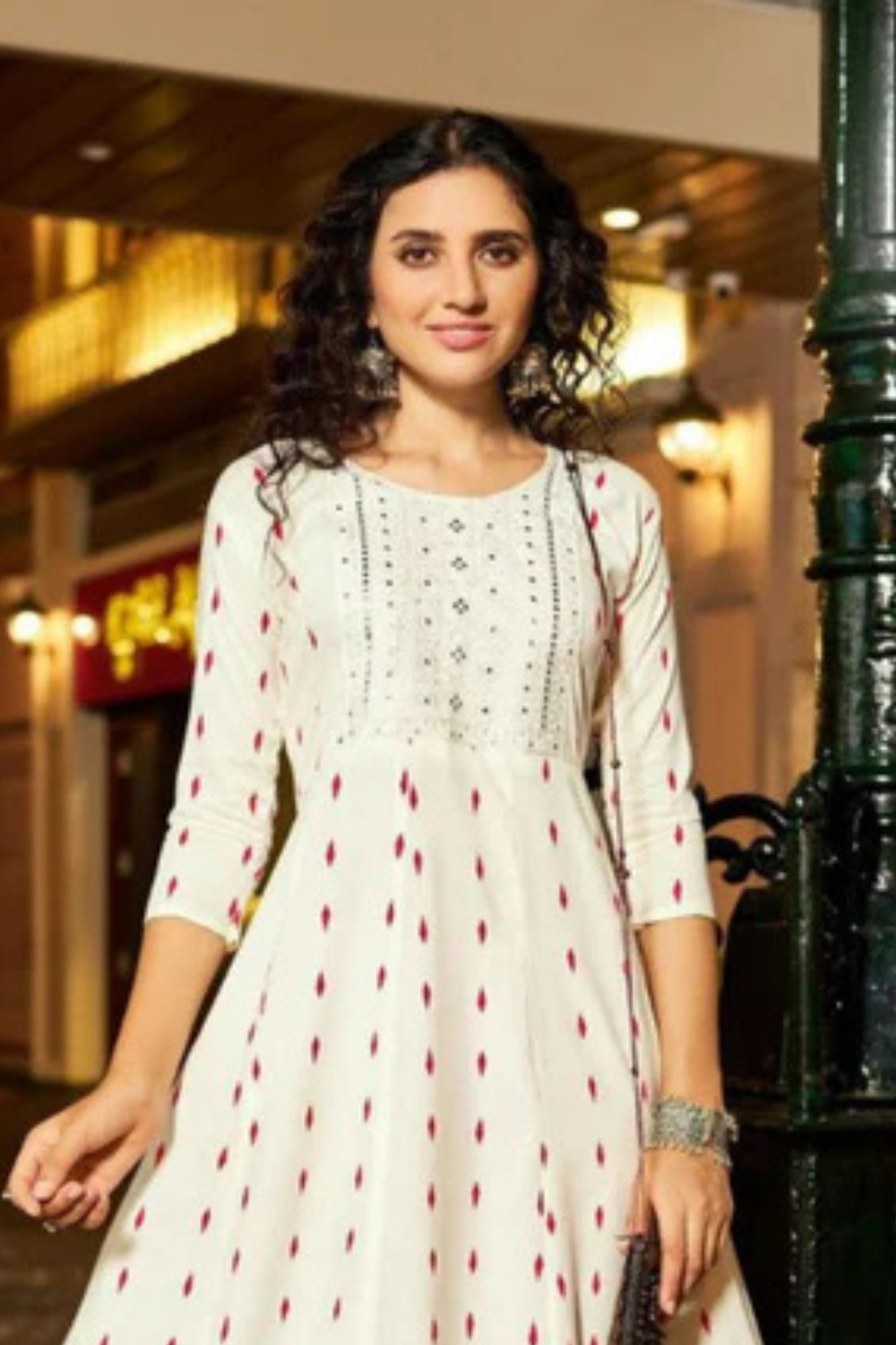 Pretty White Colored Rayon With Neck Embroidery Work Kurti For Women Near Me 
