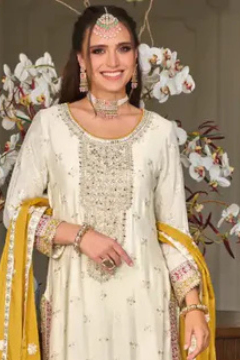 White Color Embroidery Work Salwar Suits With Dupatta Near Me
