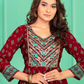 Maroon Color Screen Print Flared Long Kurti With Embroidery Near Me 
