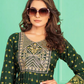 Green Color Screen Print Flared Long Kurti With  Embroidery Near Me