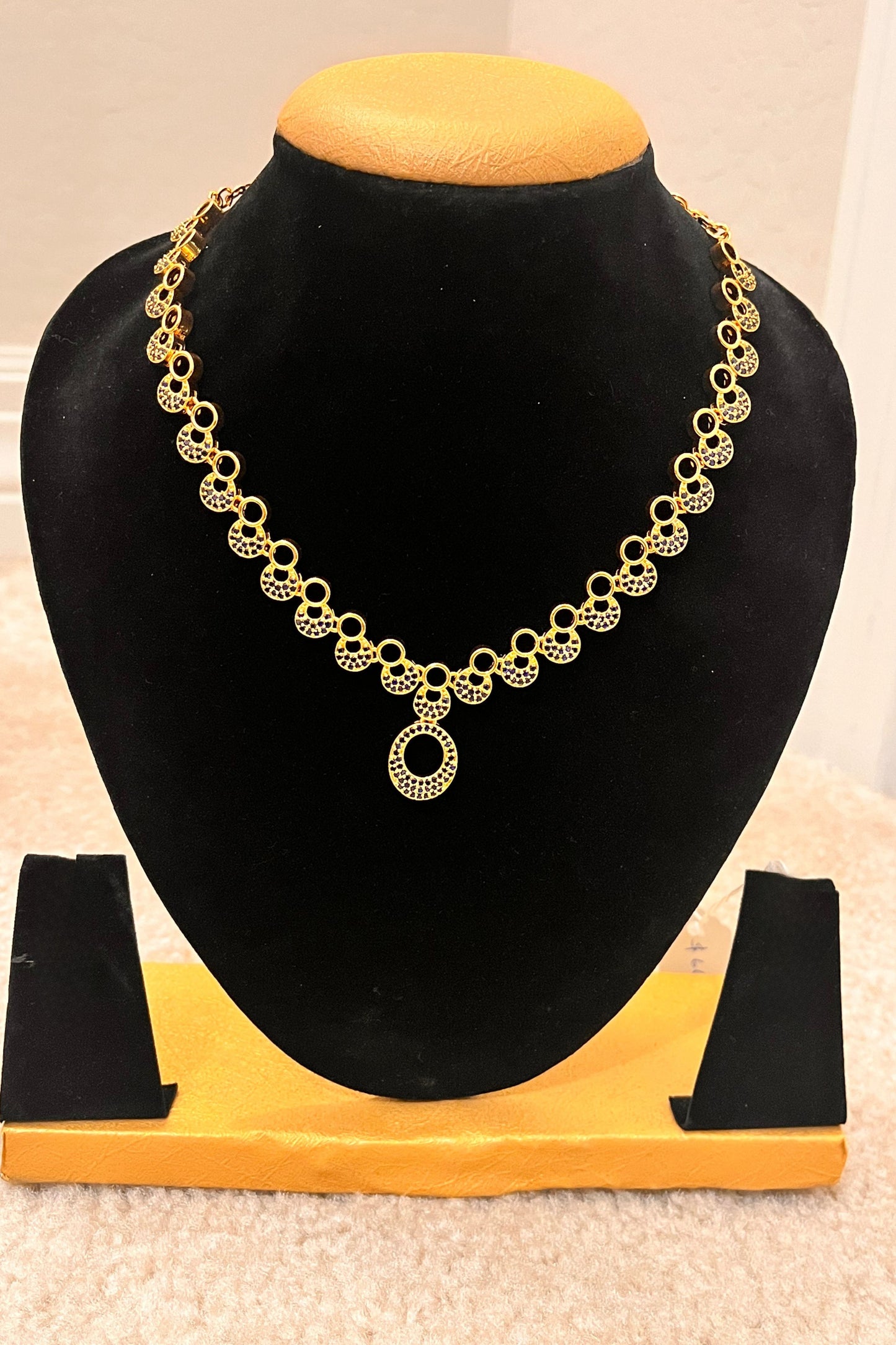 Gorgeous Blue Stoned With Gold Plated Necklace For Women