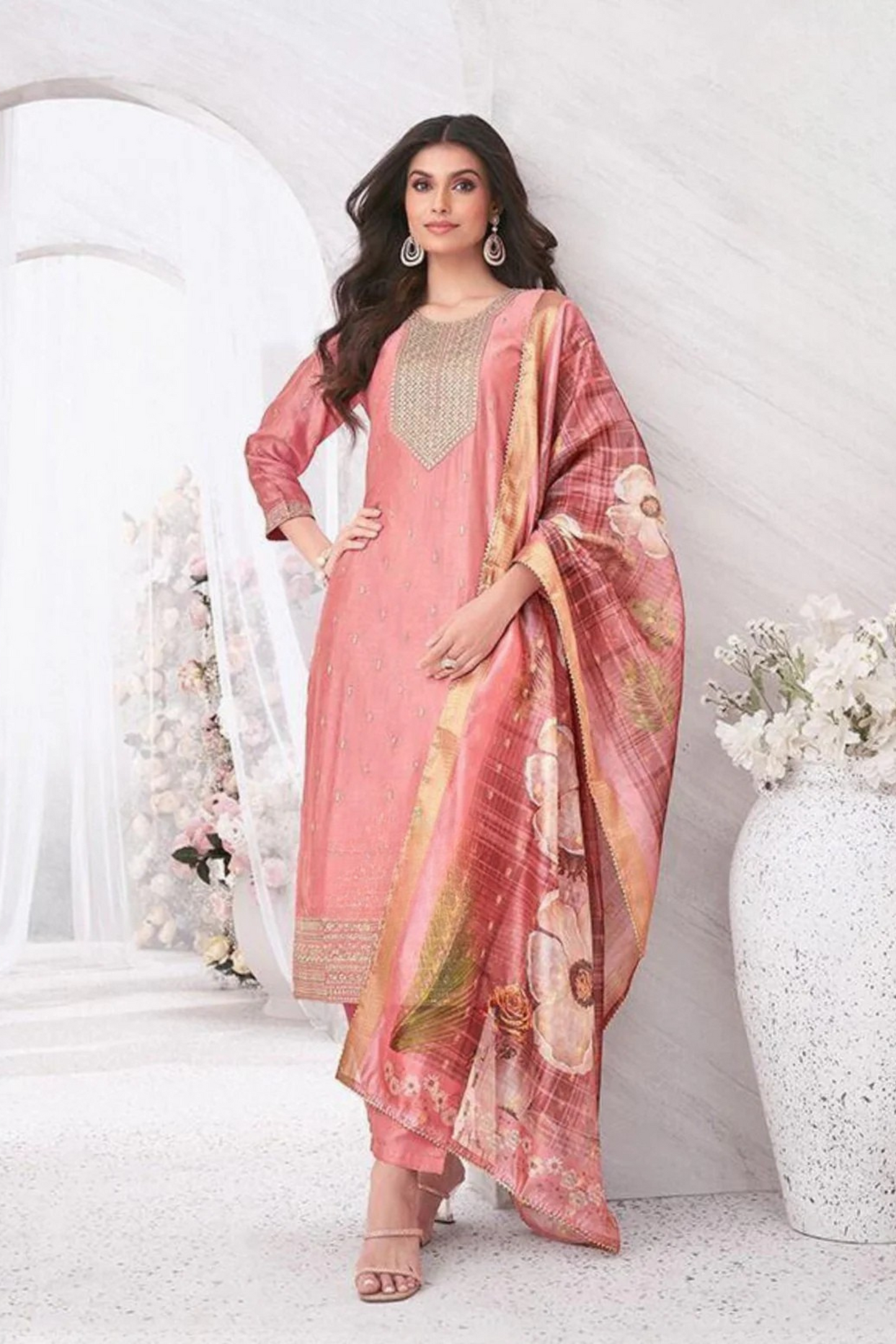 Alluring Pink Color Salwar Suits With Embroidery Work For Women