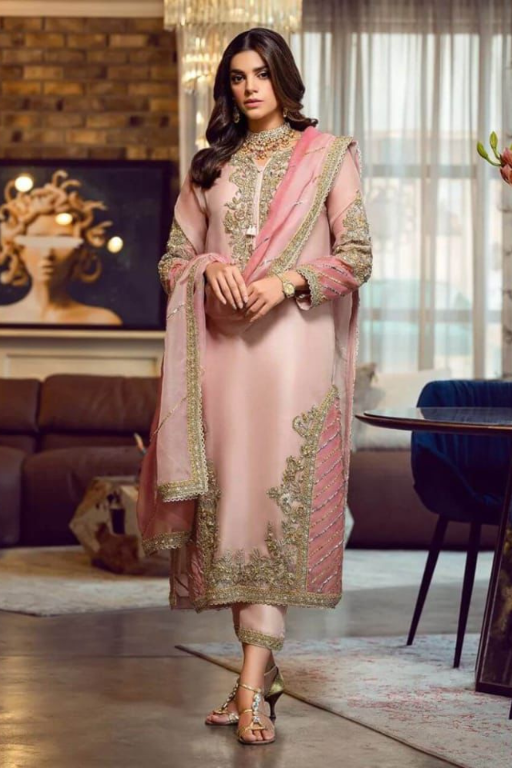 Charming light Pink Color Faux Georgette Salwal Suits With Dupatta For Women