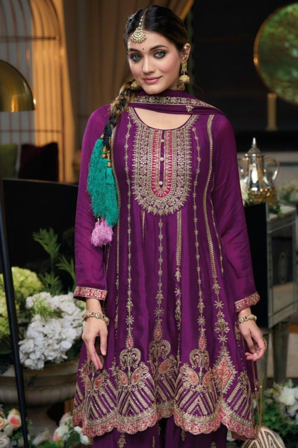 Purple Color Chinon With Heavy Embroidery Work Salwar Suit  For Women  Near Me